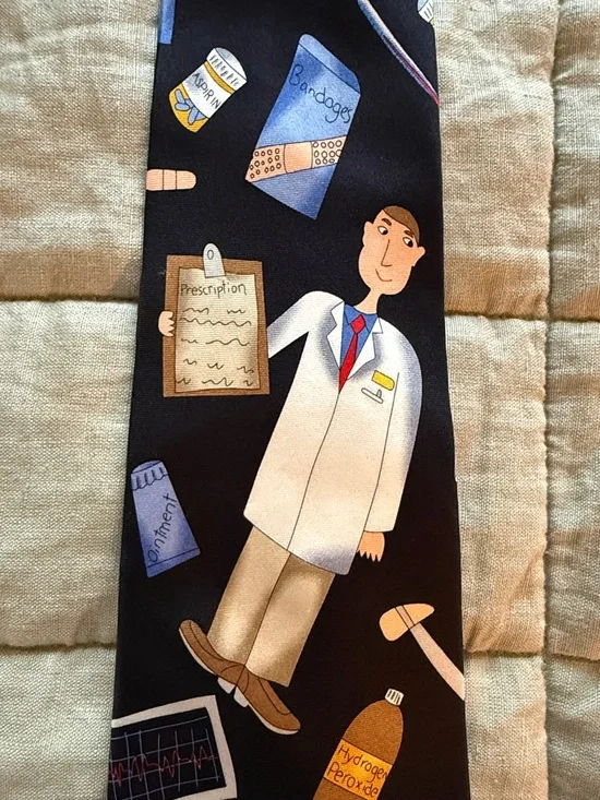 Save the Children Silk Medical Tie Doctor Nurse Stethoscope Novelty Black - Picture 3 of 7